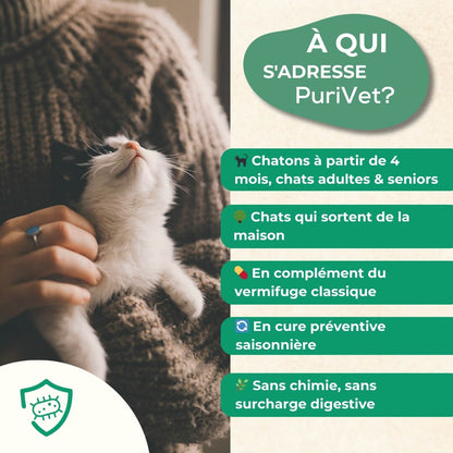 PuriVet chien - Vermifuge naturel pour chatons, chats adultes et seniors actifs, en complément du vermifuge classique et en cure préventive saisonnière