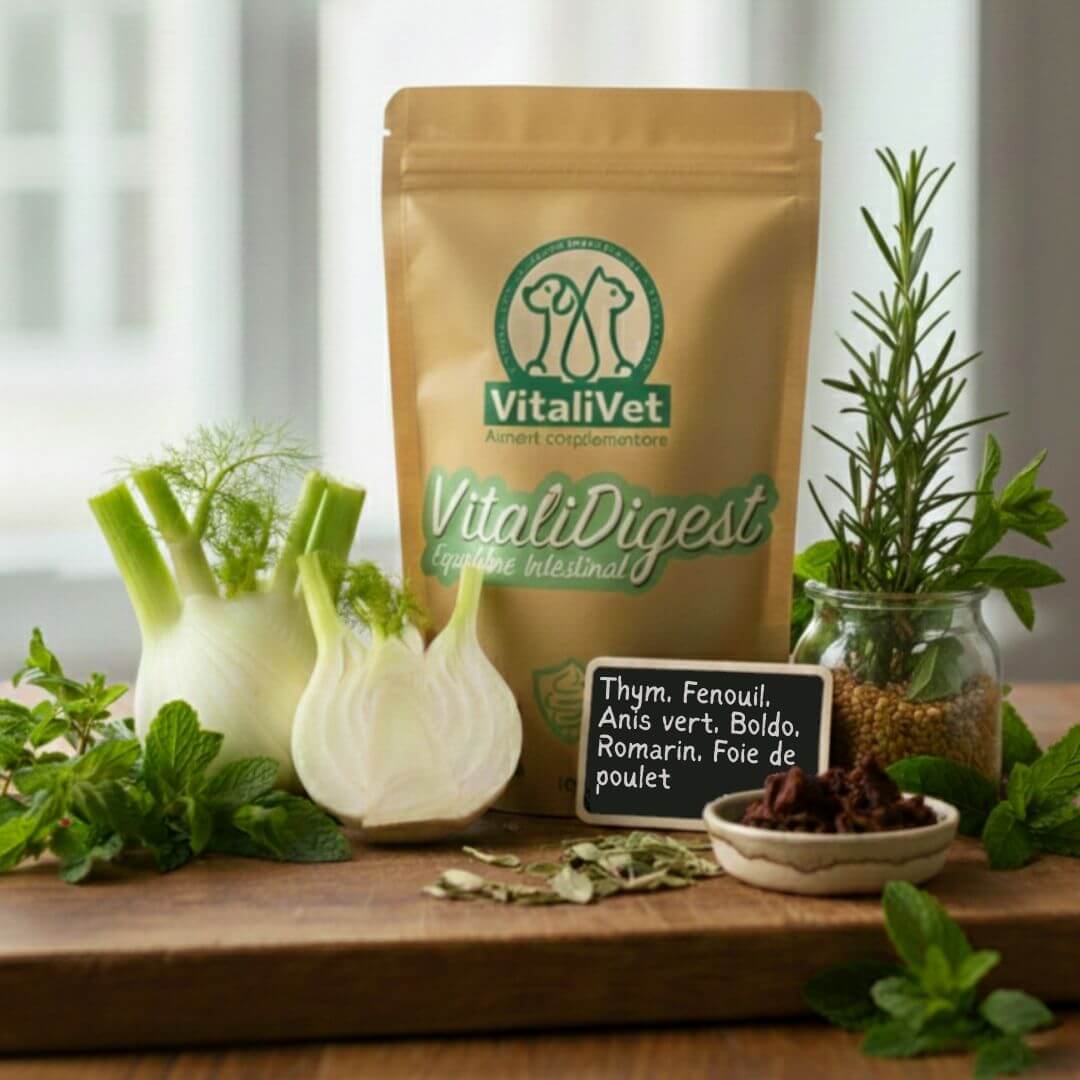 VitaliDigest VitaliVet - Complément alimentaire naturel pour système digestif du chat et du chien avec plantes digestives