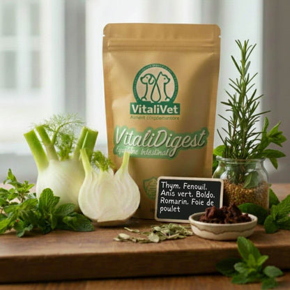 VitaliDigest VitaliVet - Complément alimentaire naturel pour système digestif du chat et du chien avec plantes digestives